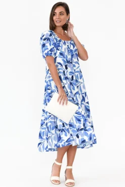 Cotton Dresses<Label of Love Aston Blue Flower Cotton Linen Dress