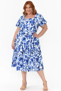 Cotton Dresses<Label of Love Aston Blue Flower Cotton Linen Dress