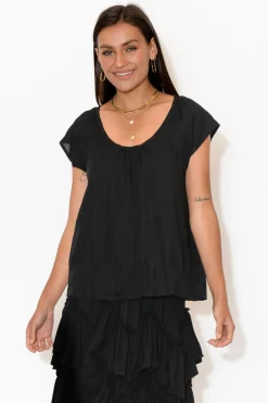 Sleeved Tops<Red Lotus Aurora Black Short Sleeve Top