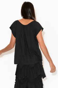 Sleeved Tops<Red Lotus Aurora Black Short Sleeve Top