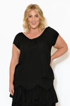 Sleeved Tops<Red Lotus Aurora Black Short Sleeve Top