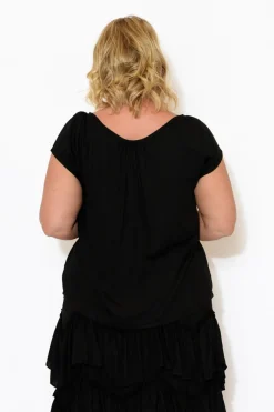 Sleeved Tops<Red Lotus Aurora Black Short Sleeve Top