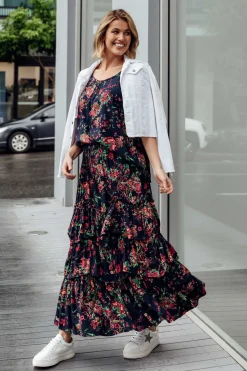 Sleeved Tops<Red Lotus Aurora Navy Rose Short Sleeve Top