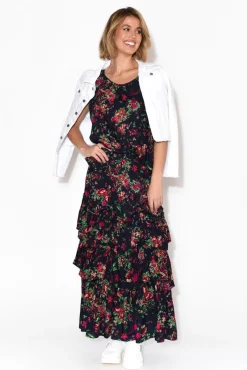 Sleeved Tops<Red Lotus Aurora Navy Rose Short Sleeve Top