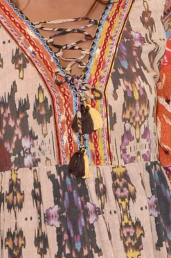 Midi Dresses<Escape Austin Orange Abstract Flared Sleeve Dress