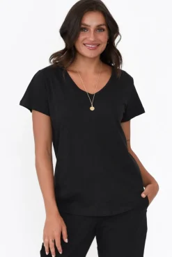 Cotton Tops<Betty Basics Ava Black Cotton V Neck Tee