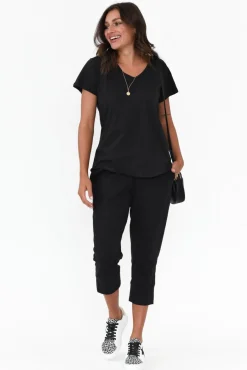 Cotton Tops<Betty Basics Ava Black Cotton V Neck Tee