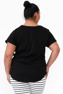 Cotton Tops<Betty Basics Ava Black Cotton V Neck Tee
