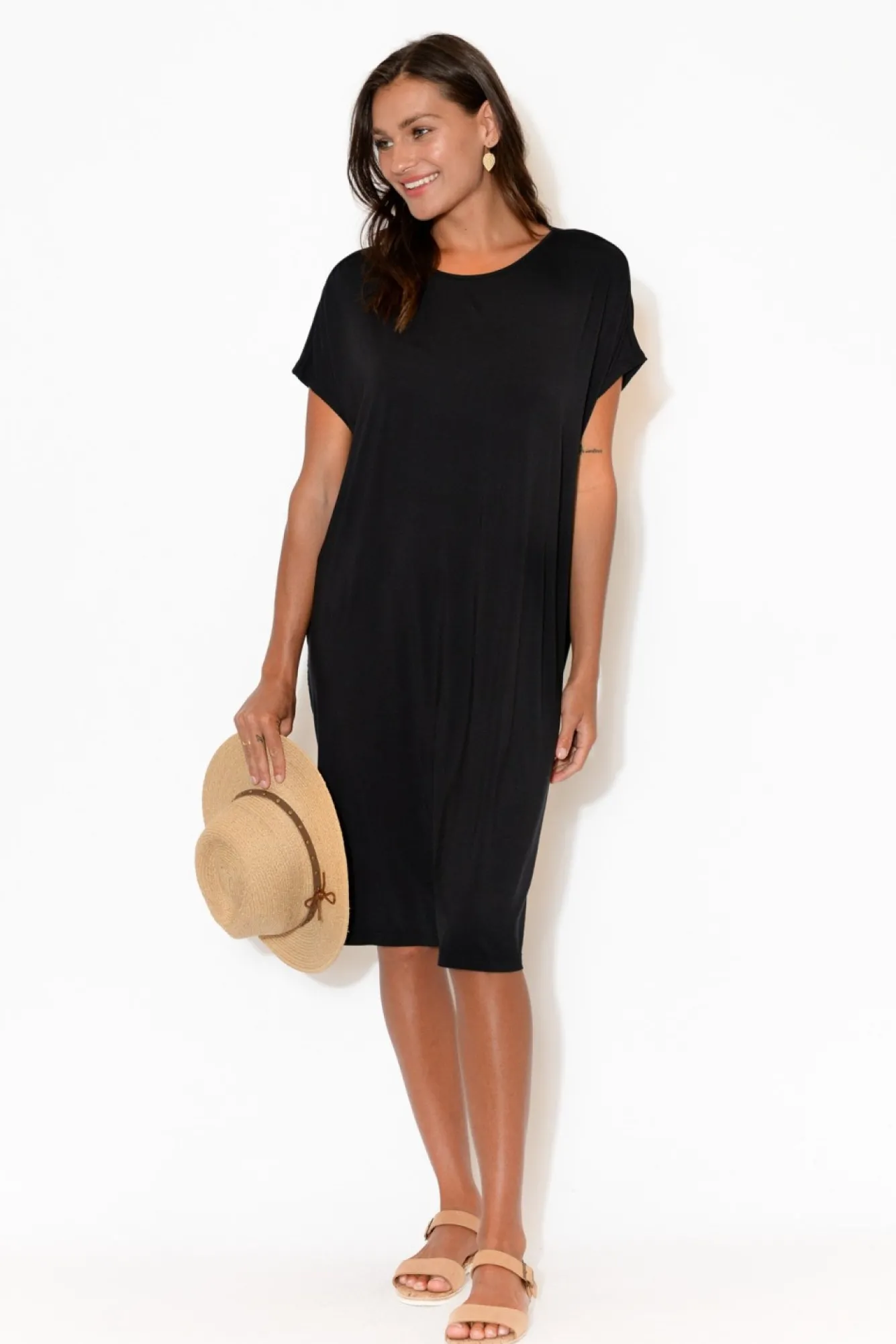 Below Knee Dresses<Tani Ava Black Micro Modal Shift Dress