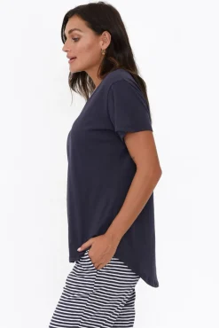 Cotton Tops<Betty Basics Ava Navy Cotton V Neck Tee