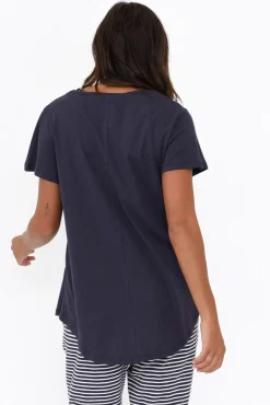 Cotton Tops<Betty Basics Ava Navy Cotton V Neck Tee