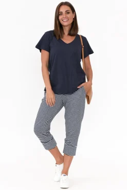 Cotton Tops<Betty Basics Ava Navy Cotton V Neck Tee