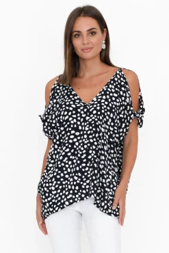 Sleeved Tops<Slate the Label Avalee Navy Spot Cold Shoulder Top