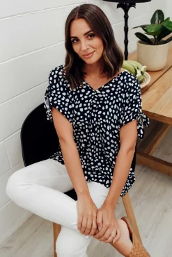 Sleeved Tops<Slate the Label Avalee Navy Spot Cold Shoulder Top