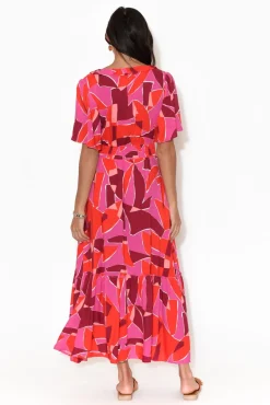 Maxi Dresses<Label of Love Avenly Pink Abstract Frill V Neck Dress