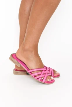 Slides<Bueno Avril Pink Leather Strappy Slide