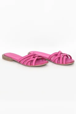 Slides<Bueno Avril Pink Leather Strappy Slide