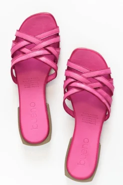 Slides<Bueno Avril Pink Leather Strappy Slide
