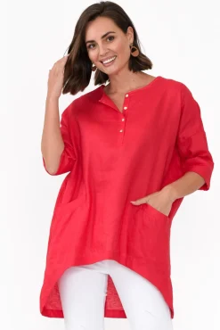 Linen Tops<Tirelli Ayla Red Linen Tunic