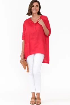 Linen Tops<Tirelli Ayla Red Linen Tunic