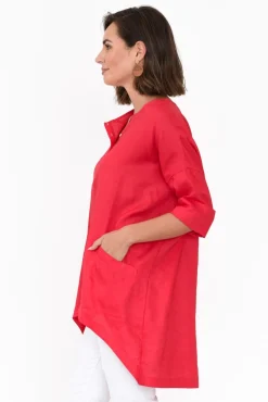 Linen Tops<Tirelli Ayla Red Linen Tunic