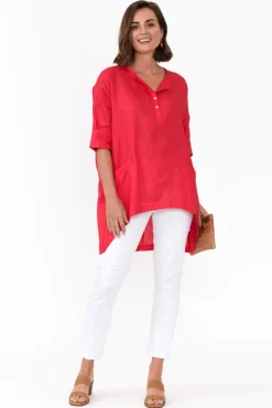 Linen Tops<Tirelli Ayla Red Linen Tunic