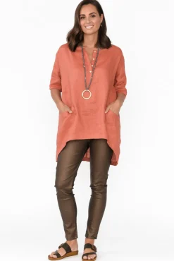 Linen Tops<Tirelli Ayla Rust Linen Tunic
