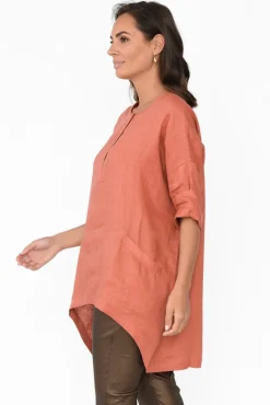 Linen Tops<Tirelli Ayla Rust Linen Tunic