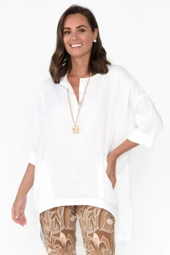 Linen Tops<Tirelli Ayla White Linen Tunic