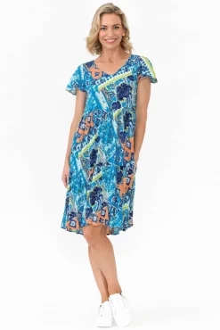 Above Knee Dresses<One Summer Azalea Blue Geometric Crinkle Dress