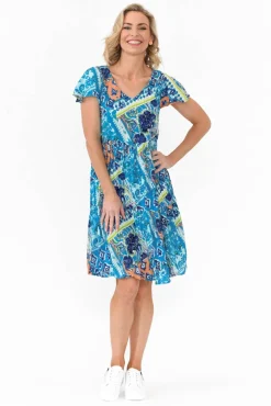 Above Knee Dresses<One Summer Azalea Blue Geometric Crinkle Dress