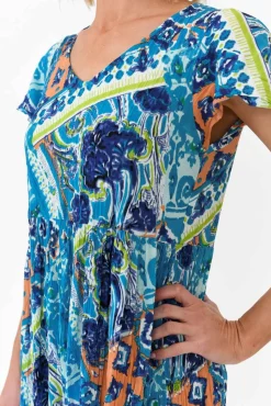 Above Knee Dresses<One Summer Azalea Blue Geometric Crinkle Dress