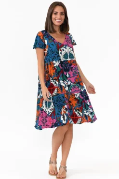 Above Knee Dresses<One Summer Azalea Blue Mosaic Crinkle Dress