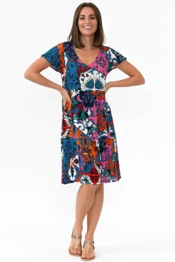 Above Knee Dresses<One Summer Azalea Blue Mosaic Crinkle Dress