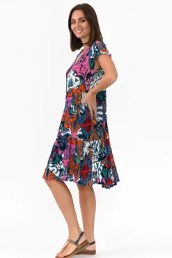 Above Knee Dresses<One Summer Azalea Blue Mosaic Crinkle Dress