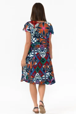 Above Knee Dresses<One Summer Azalea Blue Mosaic Crinkle Dress