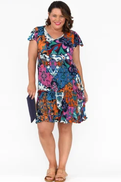 Above Knee Dresses<One Summer Azalea Blue Mosaic Crinkle Dress