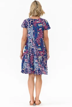 Sleeved Dresses<One Summer Azalea Navy Animal Crinkle Dress
