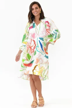 Linen Dresses<Wear Colour Bacall White Abstract Linen Dress