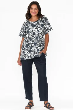 Linen Tops<Cali and Co Baraka Navy Floral Linen Top