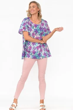 Linen Tops<Cali and Co Baraka Purple Flower Linen Top