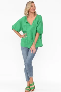 Linen Tops<Cali and Co Barrett Green Linen Blend Top