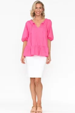 Linen Tops<Cali and Co Barrett Pink Linen Blend Top
