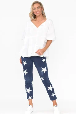 Linen Tops<Cali and Co Barrett White Linen Blend Top