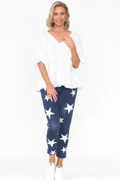 Linen Tops<Cali and Co Barrett White Linen Blend Top