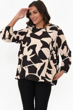 Sleeved Tops<New U Collection Bateman Black Abstract Panel Top