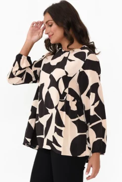 Sleeved Tops<New U Collection Bateman Black Abstract Panel Top