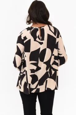 Sleeved Tops<New U Collection Bateman Black Abstract Panel Top