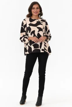 Sleeved Tops<New U Collection Bateman Black Abstract Panel Top