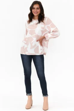 Sleeved Tops<New U Collection Bateman Pink Abstract Panel Top